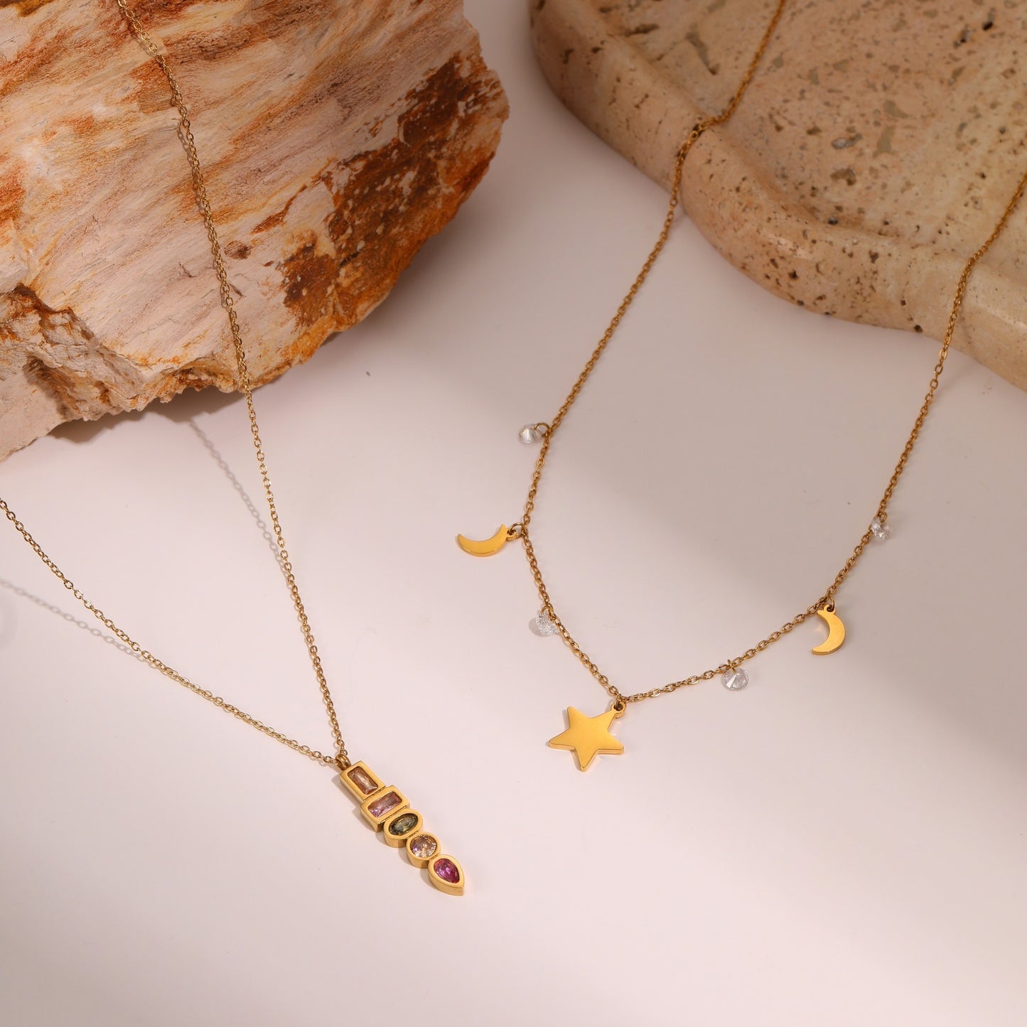 Color Zircon Star Pendant Stainless Steel Necklace