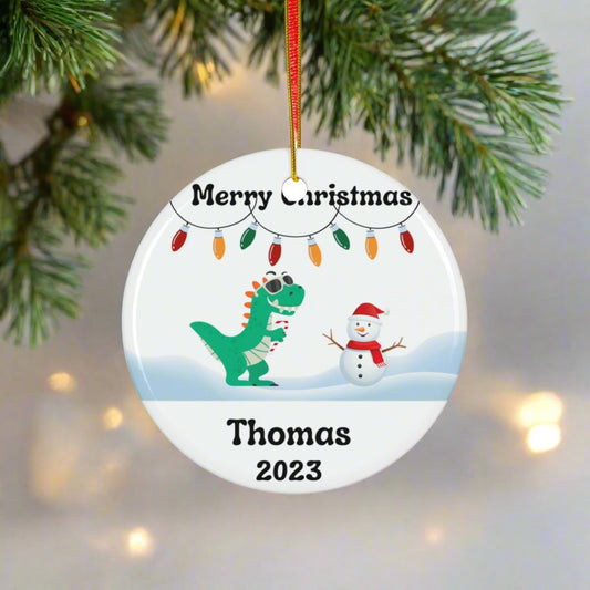 Personalized Dinosaur Ceramic Christmas Ornament