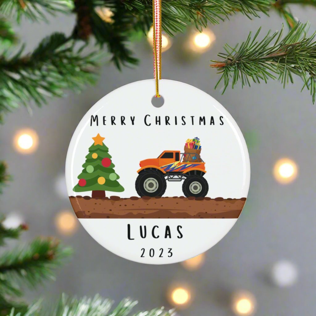 Personalized Monster Truck Christmas Ornament, Childrens Ornament, Unique and Fun