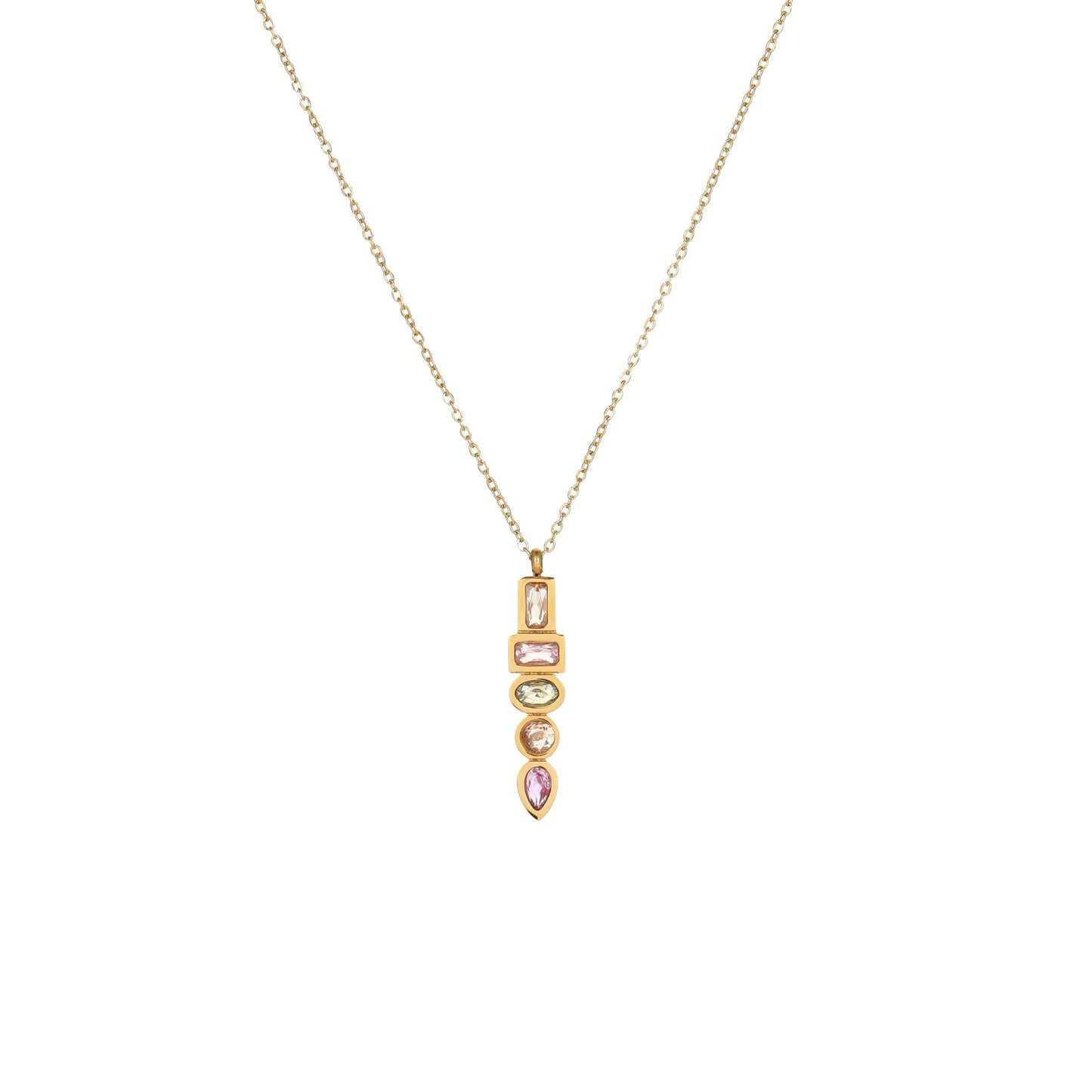 Color Zircon Star Pendant Stainless Steel Necklace