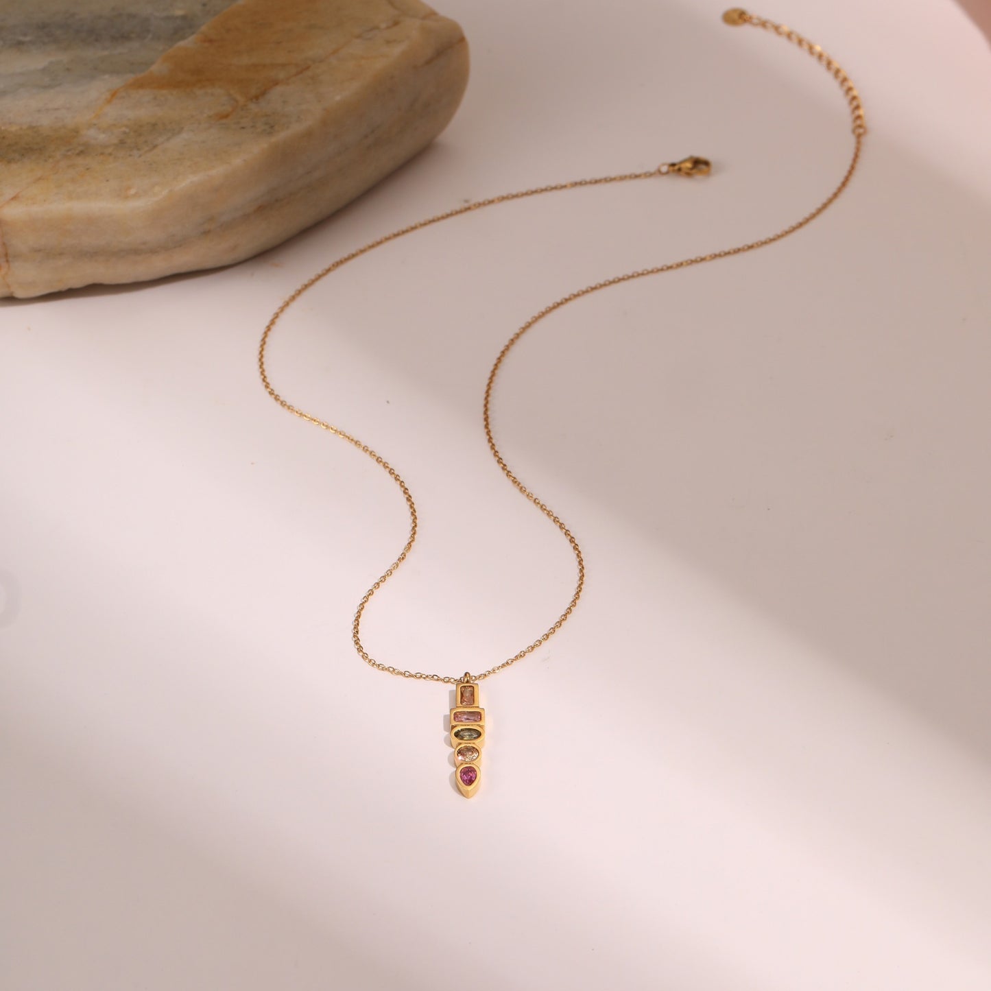 Color Zircon Star Pendant Stainless Steel Necklace