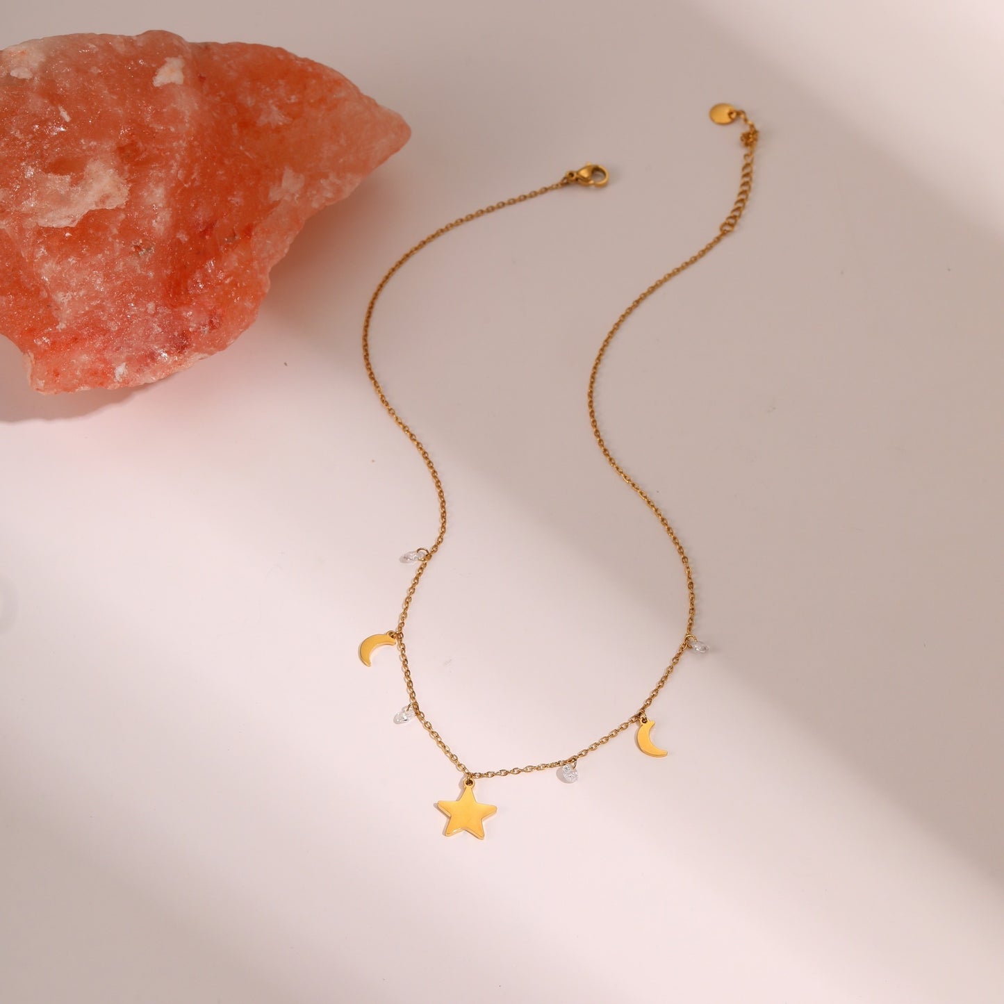 Color Zircon Star Pendant Stainless Steel Necklace