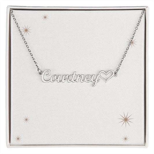 Personalized Name Plate Necklace with Heart Accent