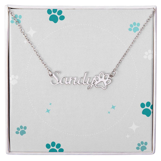 Pet Lover Personalized Name Necklace with Pet Paw