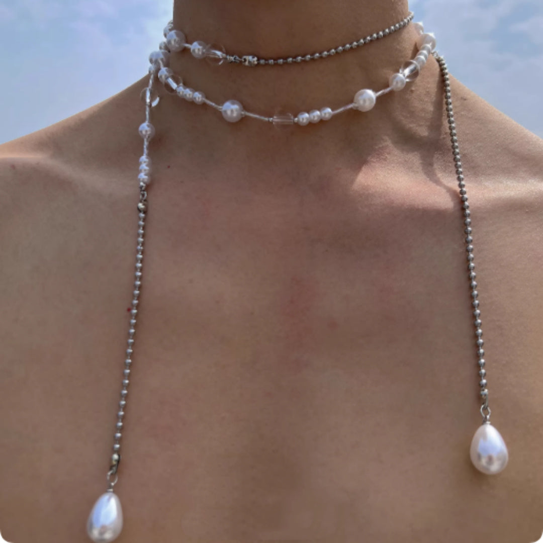 Retro Multi-layered Square Pearl Tassel Necklace For Women